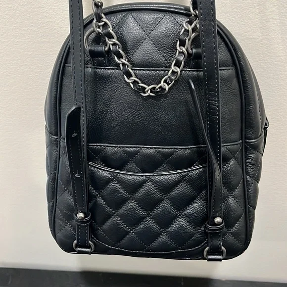 Boyatu Quilted Black Leather Mini Backpack - chain straps - Picture 8 of 12